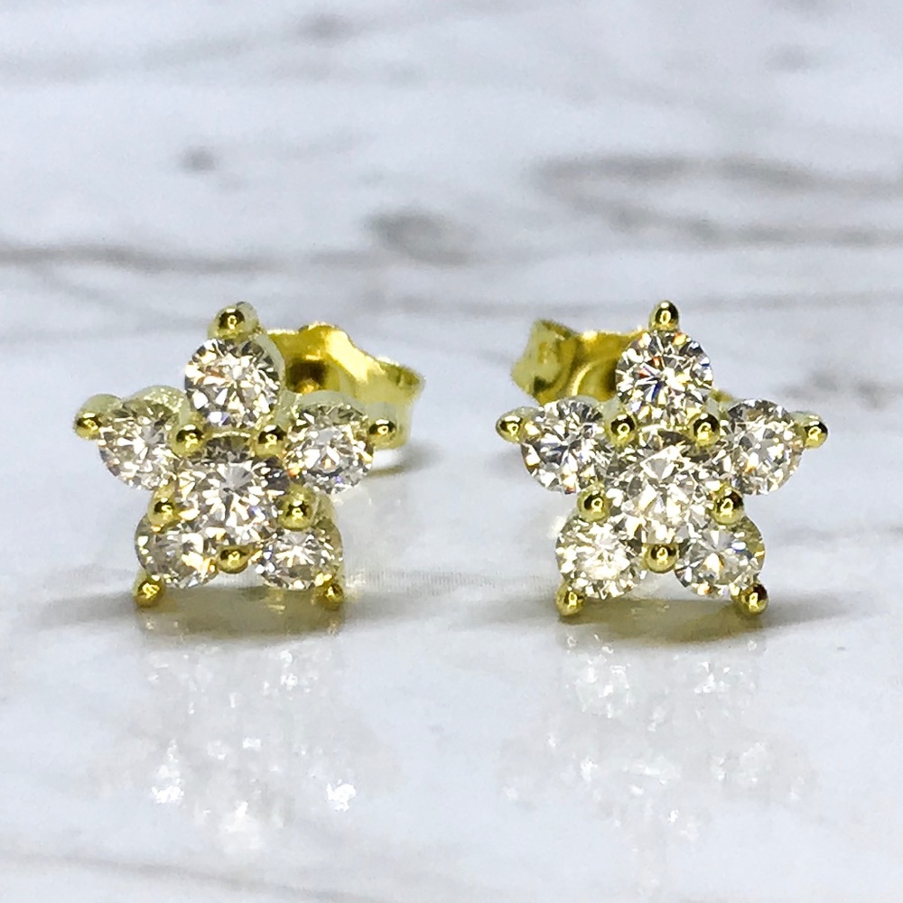 14K Yellow Gold on Sterling Silver Flower Earrings